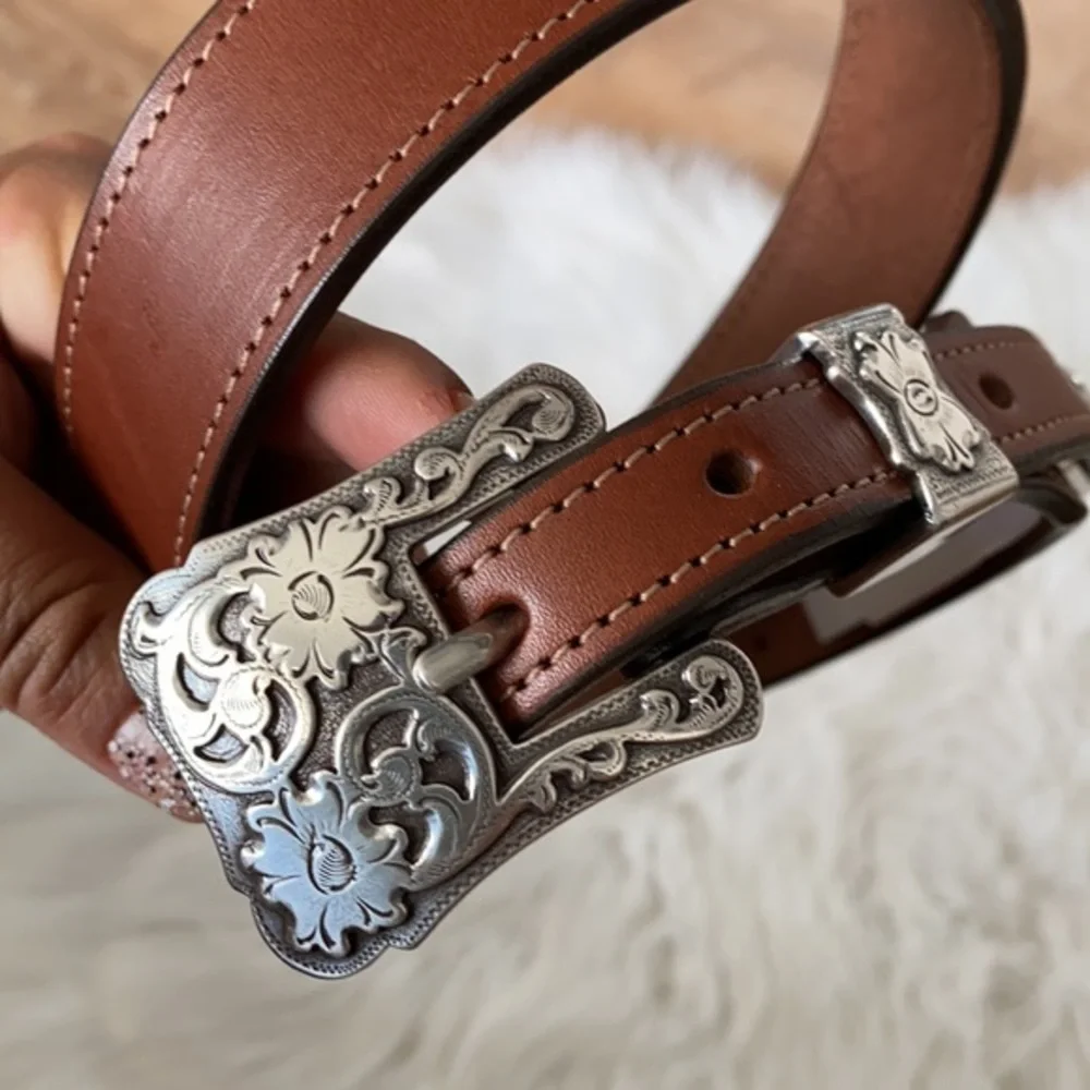 💛 Buffalo billfolds leather belt silver buckle